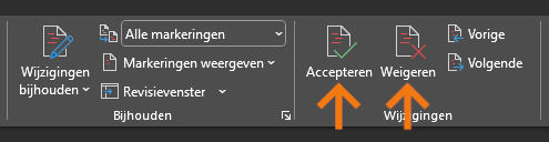 Wijzigingen accepteren of weigeren